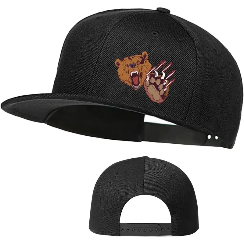 Flat Bill Hats for Men Anger Brown Bear Lids Animal Paws Baseball Hat Black | Snapback Hats,Flat Brim,Trucker Hat