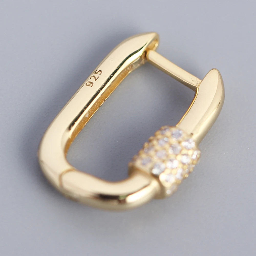 CCFJOYAS European and American Punk Rock 100% 925 Sterling Silver Hoop Earrings for Women Oval Geometric Zircon Earrings Jewelry
