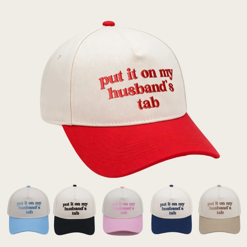 1 Stück "Put It on My Husbands Tab" Bestickte Baseballkappe für Herren und Damen, Farbblockierte Hardtop-Freizeitkappe für den Täglichen Gebrauch