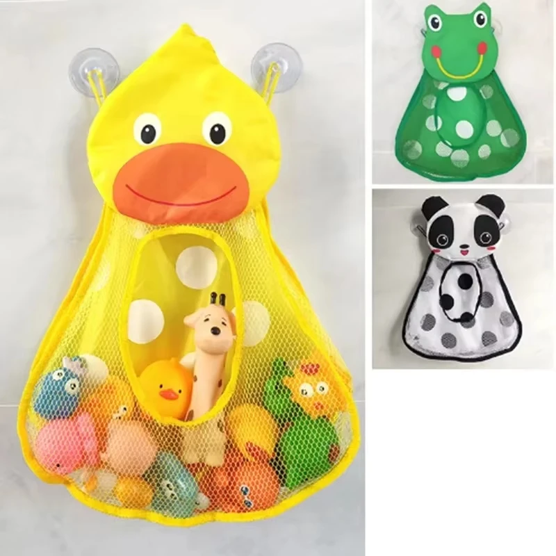 

1PC Cute Duck Frog Mesh Toy Storage Bag Bathroom Sundry Storage Hanging Bag Powerful Suction Cup Toy Storage Net