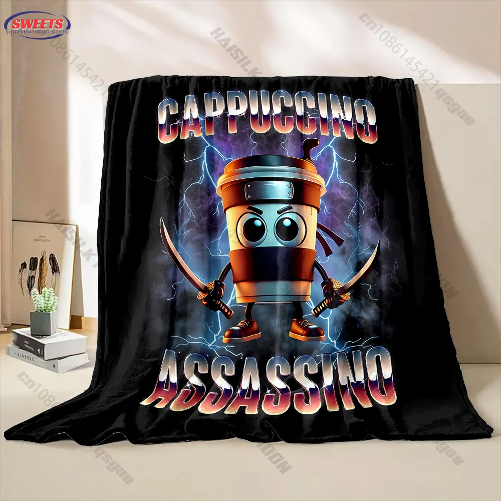 3D HD Funny Cappuccino Assassino Ninja Coffee Cup Throw Blanket Soft Flannel Cozy Blanket for Couch Bed Sofa