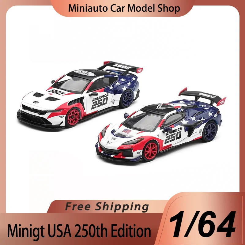 

New Presale Minigt 1:64 250th Anniversary Usa Version Car Alloy Die-Cast Model Ford Mustang Gtd Chevrolet Corvette Zr1 Car Toys