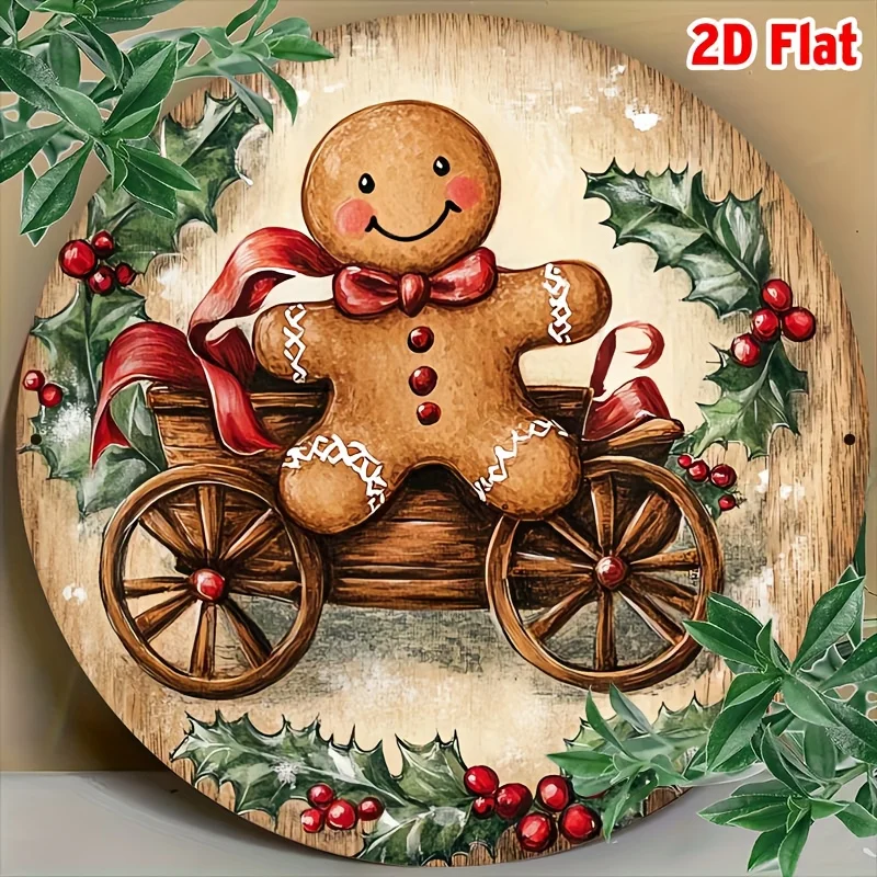 2D Flat, 1pc Vintage Gingerbread for Man Christmas Metal Wall Decor - 8x8