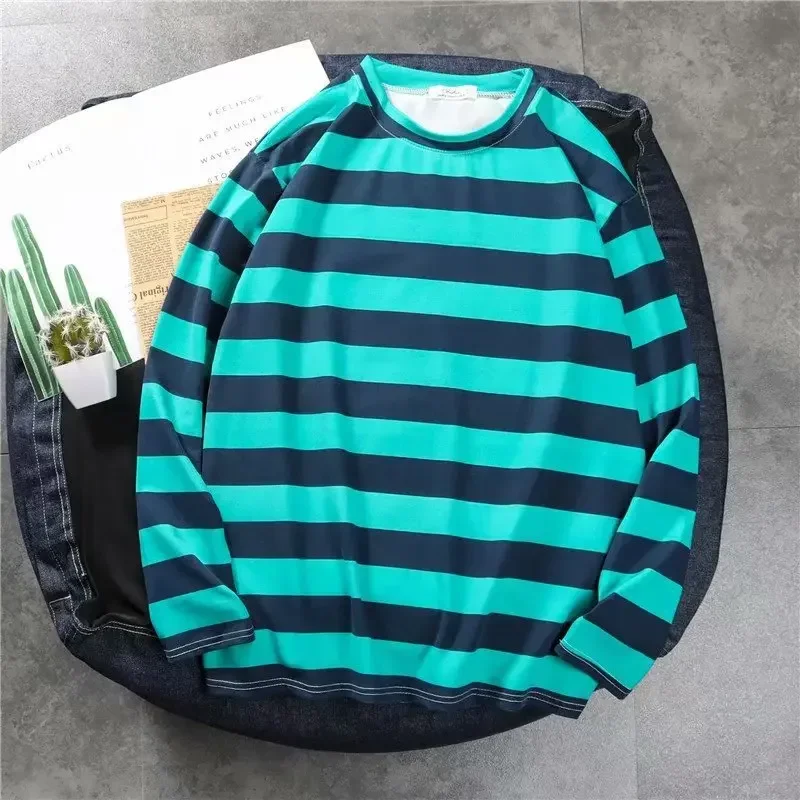New men's fashionable casual horizontal striped nightmare long sleeved olive and red striped shirt Freddy Krueger loose clothing image 4