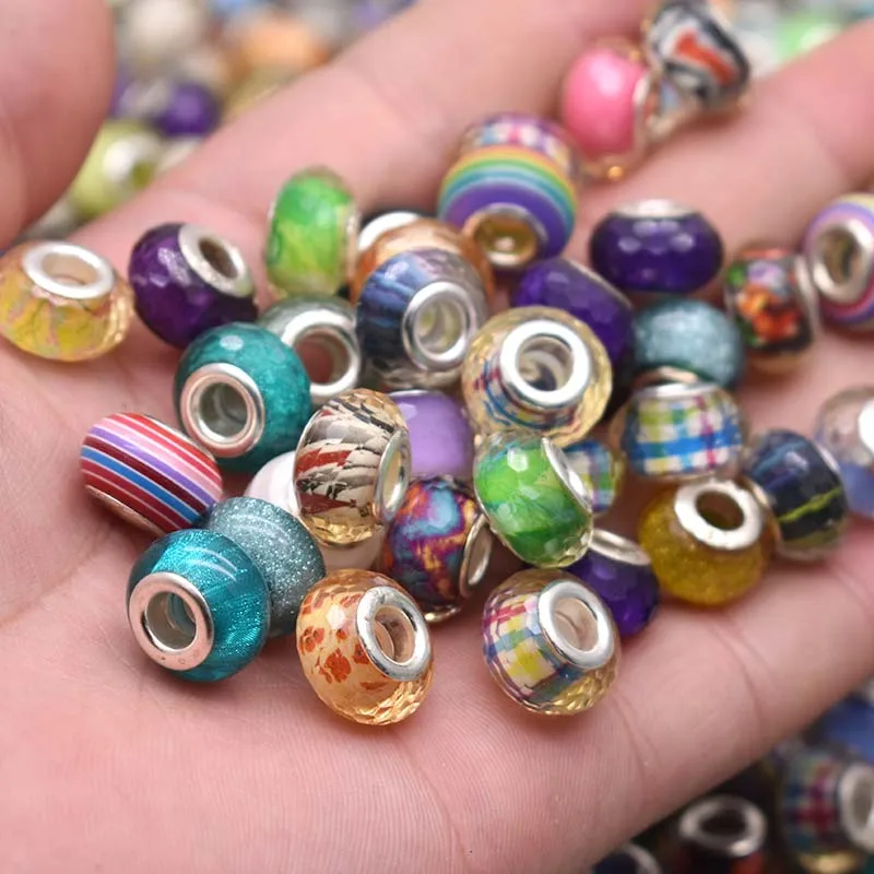 Mixed Color Round Acrylic European Beads Big Hole Charm Beads For Jewelry bracelet Making DIY Accessories 50PCS/Lot