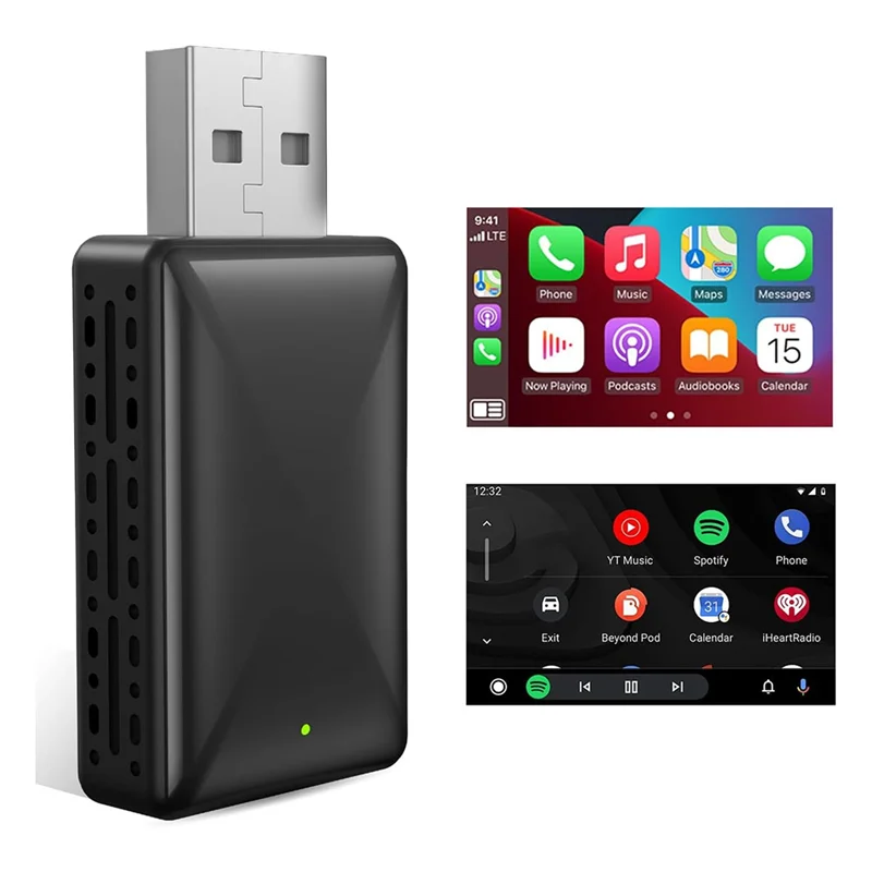 B03B-2 In 1 Adattatore wireless Android Auto e adattatore wireless Carplay Dongle per auto Plug & Play Converte cavo in Carplay wireless