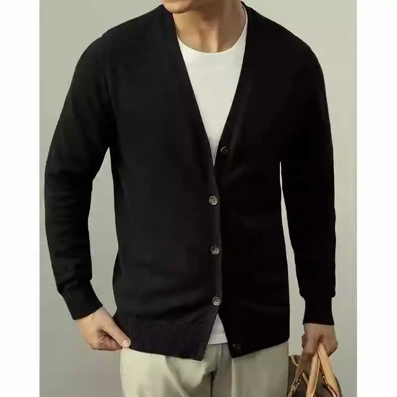 

Men's V-Ne Knitted Cardigan Casual Lightweight Color Air Conditioning Sweater Jaet Regular Fit Long Sve Button up