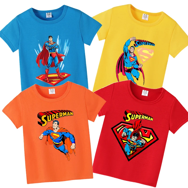 Superman Kid Summer T-shirt Anime Tee Creative Cartoon Clothes Boy Girl Summer Short Sleeve Children Clothes Tops Birthday Gift