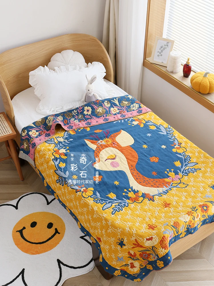 Imagem -02 - Primavera e Outono Kid Algodão Gaze Toalha Quilt Cartoon Children Baby Blanket Respirável Toalha de Banho Algodão Nap Blanket