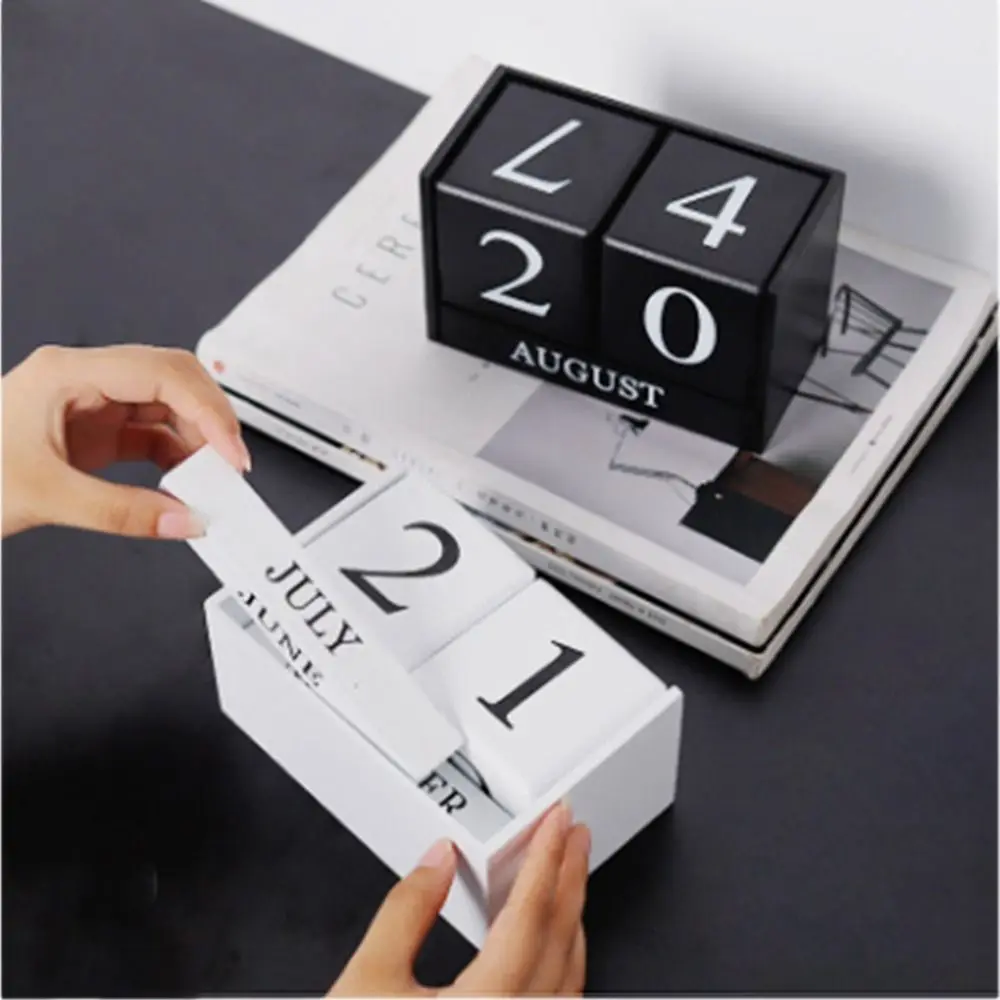 MDF Wooden Perpetual Calendar Eternal Blocks Month Display Building Blocks Calendar Pastoral Style Perpetual Calendar