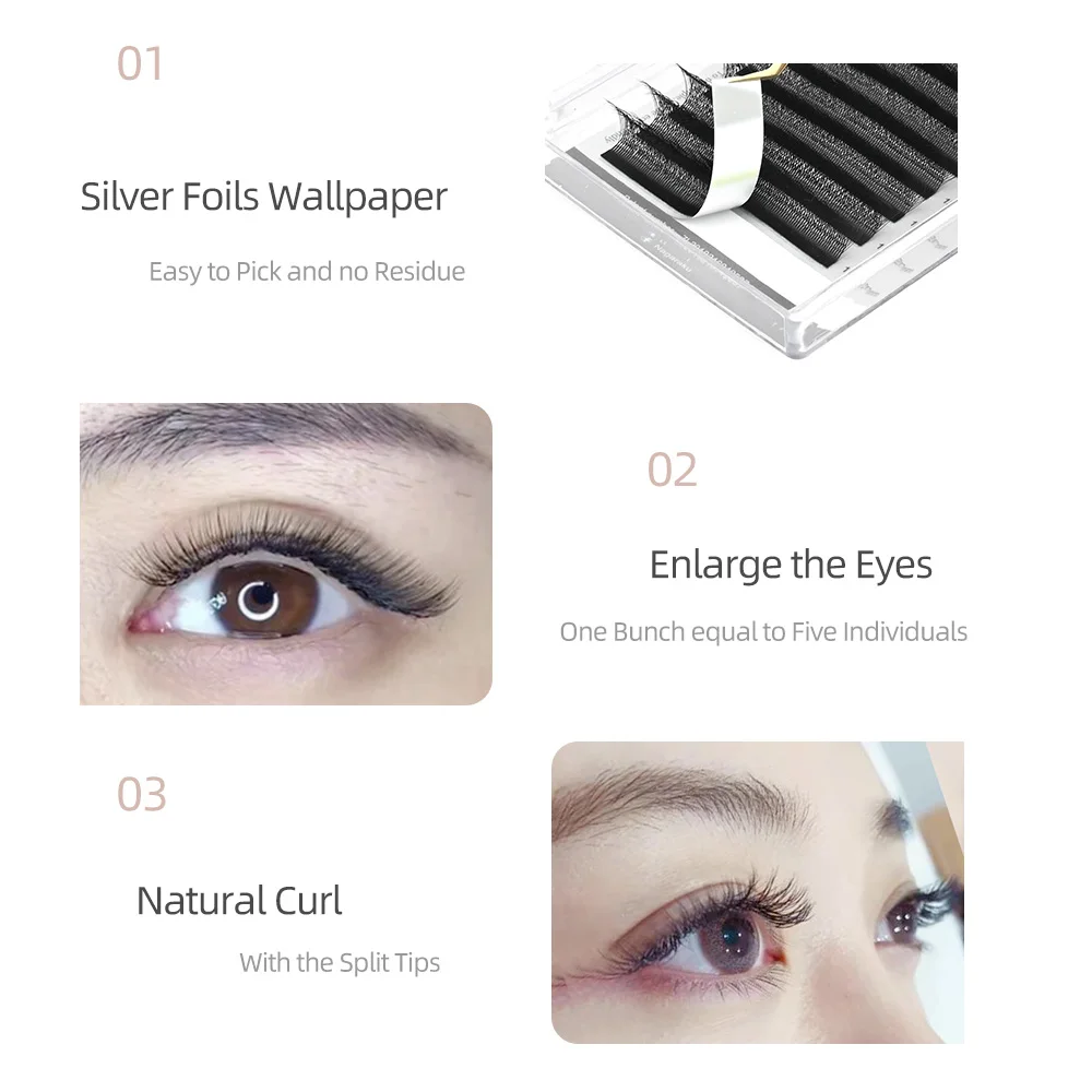 NAGARAKU 6D Automatic Flowering W Shape Bloom 3D Premade Fans Eyelash Extensions Natural Soft Light Individual Lashes Full Dense