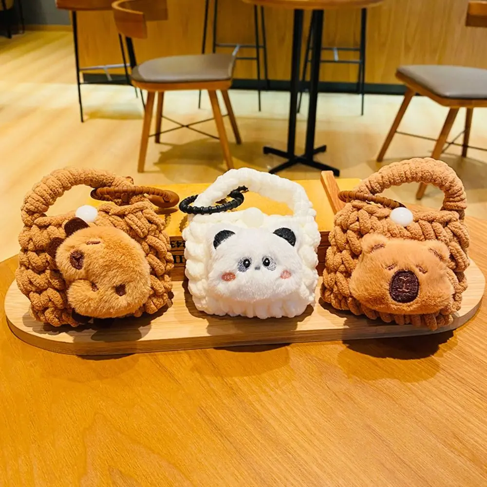 Crochet Capybara Coin Purse with Key Chain Korean Style Panda Earphone Bag Storage Bag Soft Cartoon Plush Wallet Change Pouch