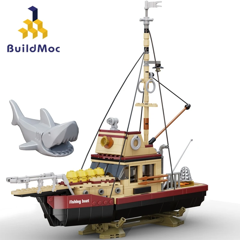 

Buildmoc The Fishing Boat Ship Shark Ideas MOC Model Building Blocks Toys for Children Kids Gifts Toy 609PCS Bricks for 21335