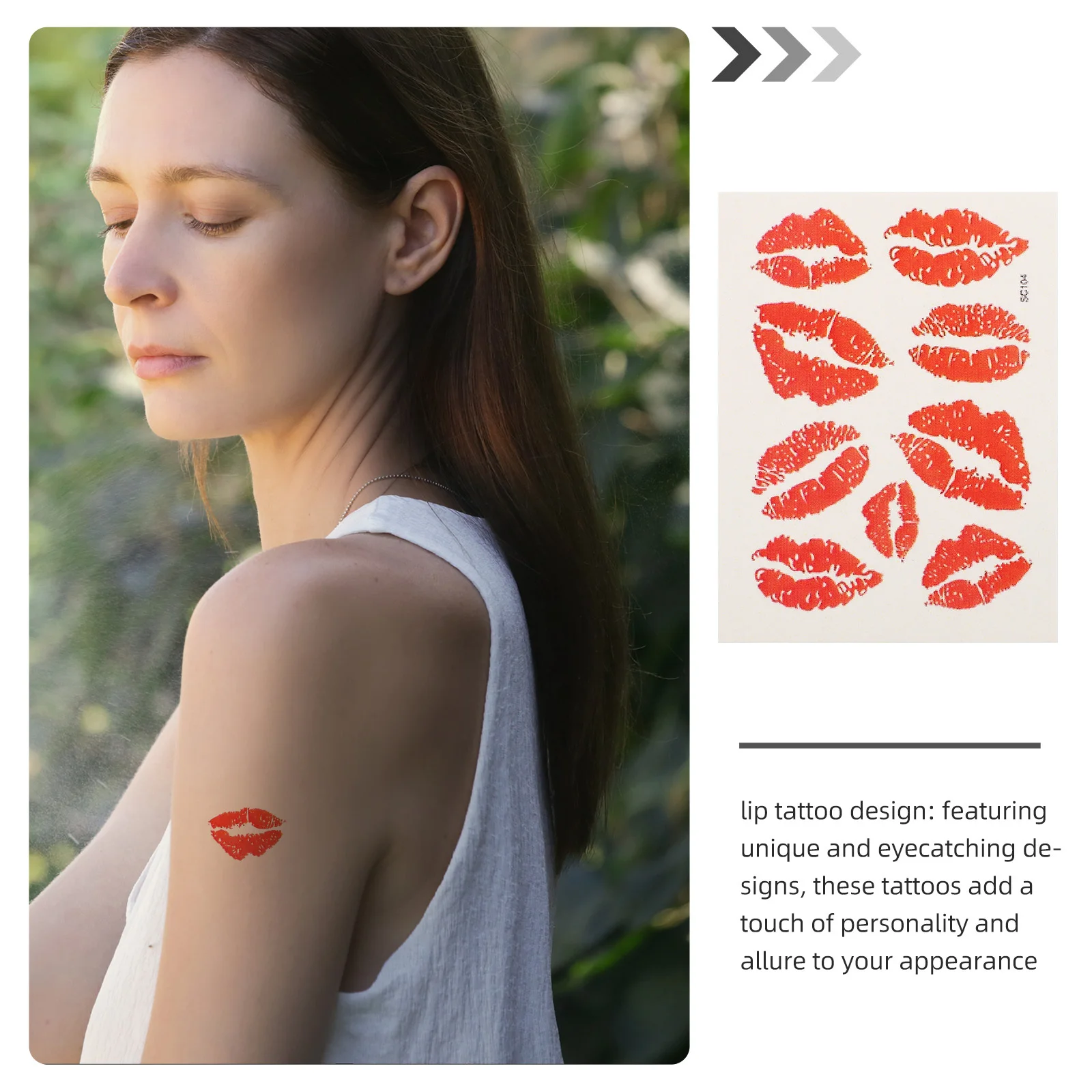 

6Pcs Red Lip Temporary Tattoos Waterproof Body Art Stickers for Face Arm Leg Decoration Long-Lasting Skin Safe