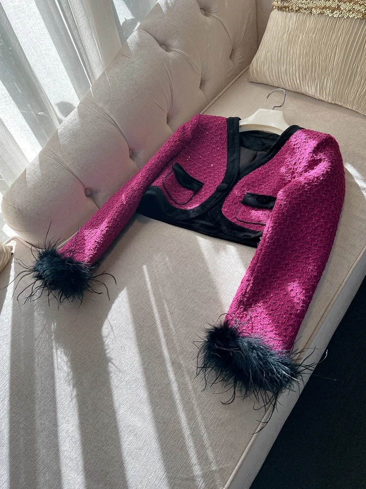 أوائل الربيع خمر الراقية الوردي ريشة Sve ort Jaet المرأة Faionable Ele Sle صغيرة Fraance سيدة الرياح #1