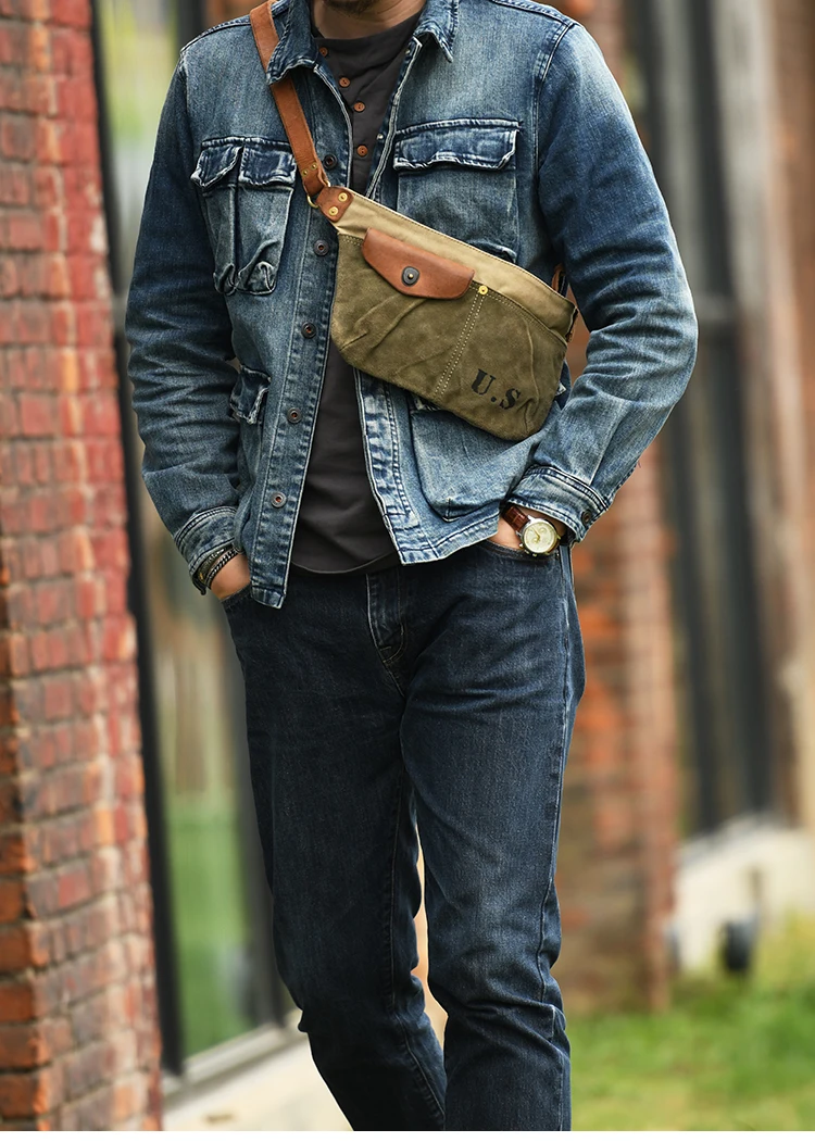 Vintage Canvas Leather Designer Shoulder Bag Men Crossbody Bag Vintage Small Outdoor Tactical Bag Messenger