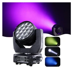 RGBW 19 LED Moving Head Wash Lights, 4in 1, 15W, Zoom, DJ, Disco, Bar, Festa, Natal, Equipamento de Palco, Equipamento Recomendado