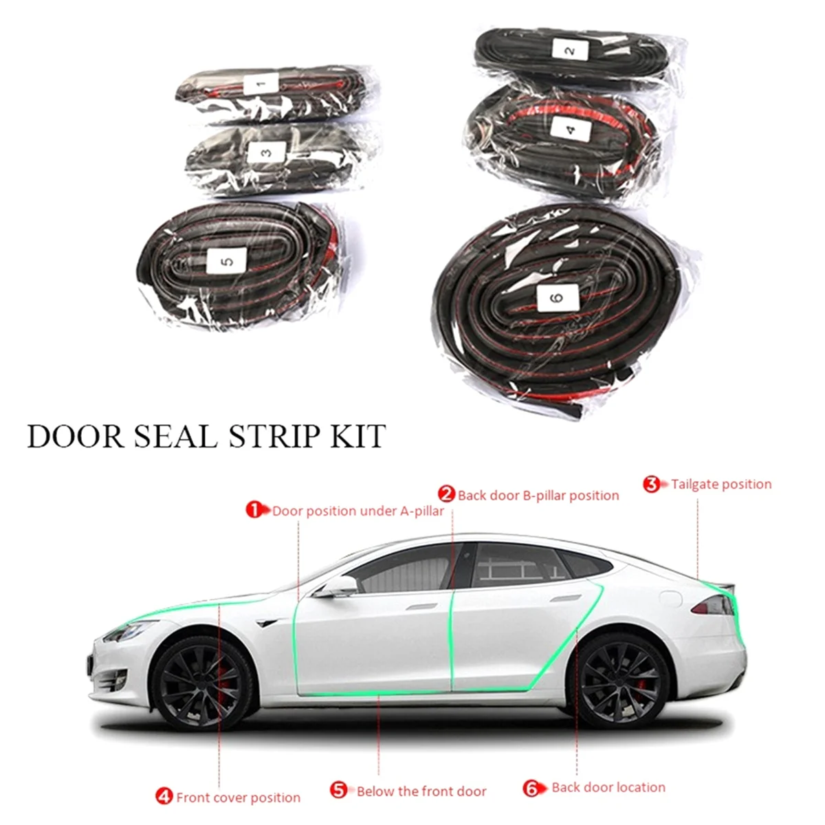 Car Door Seal Strip Kit Soundproof Strip Weather Strip Sealing Wind Noise Reduction Kit for Tesla Model S 2016-2022