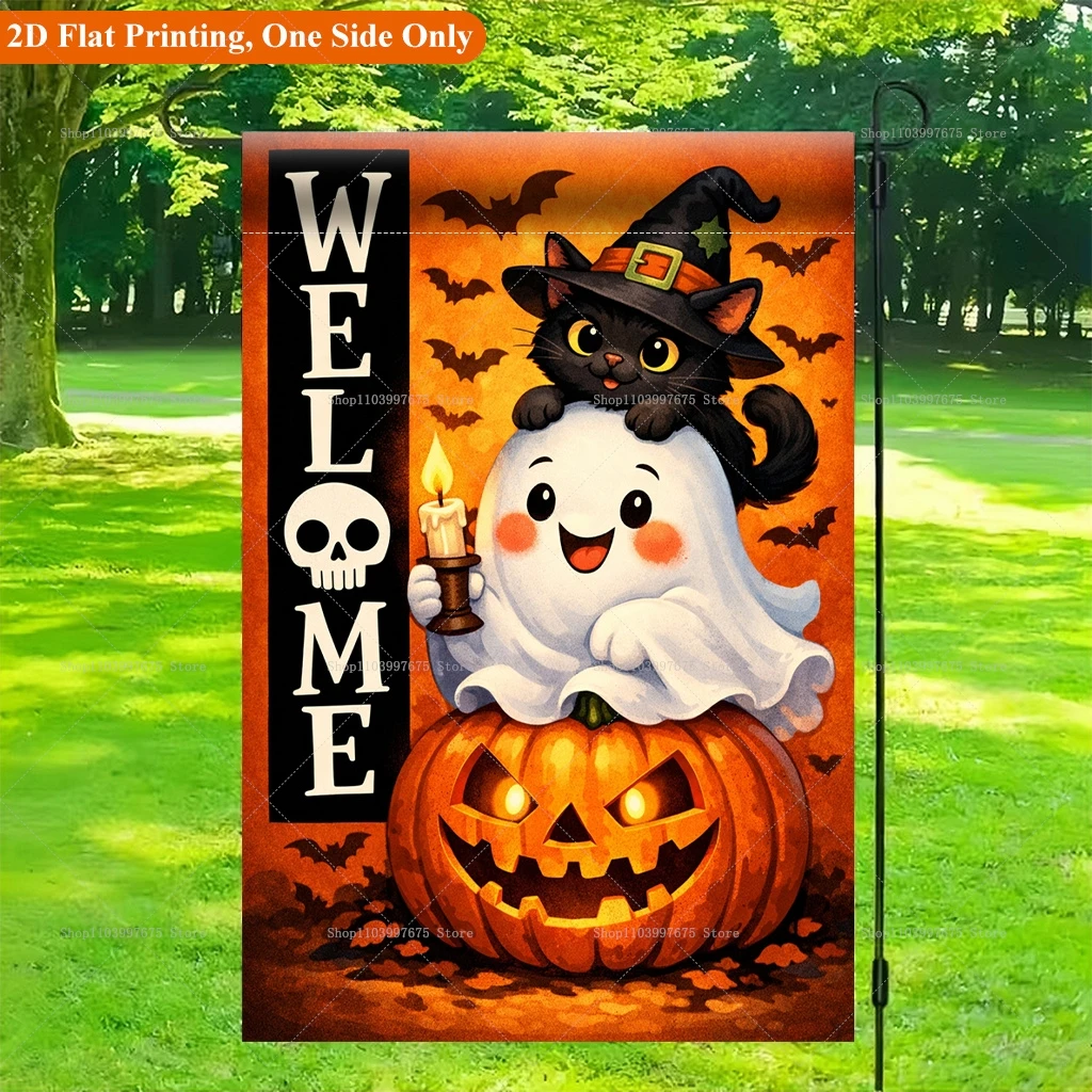 2D 1pc Pumpkin Cute Cat Double-sided Garden Flag Hello Autumn Party Decor Flag Outdoor Home Farmhouse Yard Flag Fall Decor Flag