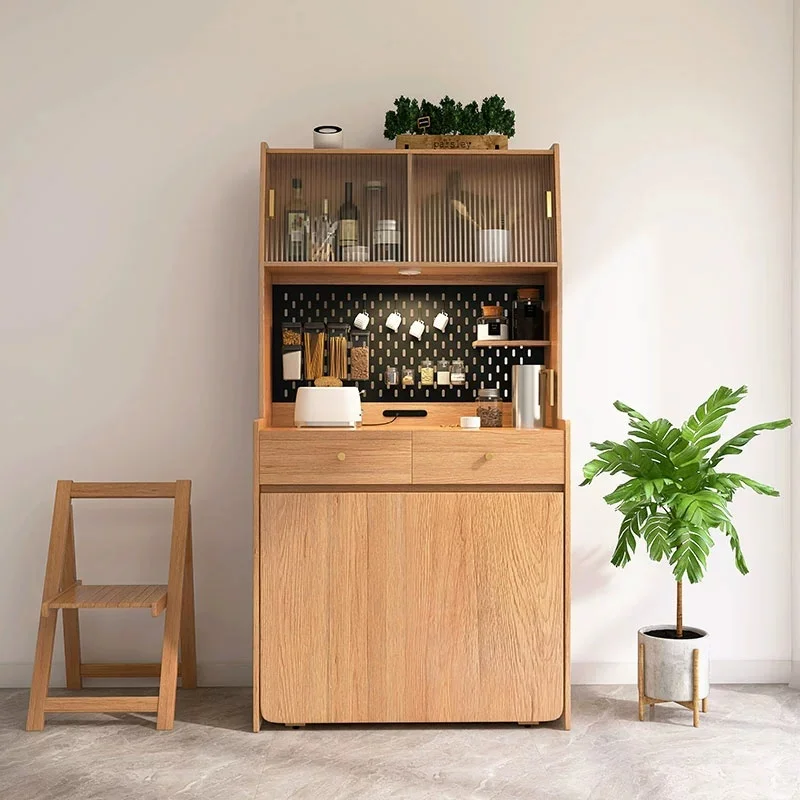 Japanese Folding Sideboard Integrated Extendable Island-style Table with Wheels for Small-sized Rooms Placed Against the Wall