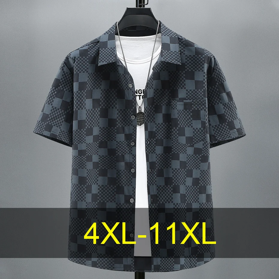 

Plaid Shirt Men Summer Short Sleeve Shirts Plus Size 10XL 11XL Fashion Casual Plaid Tops Male Summer Shirt Big Size 10XL