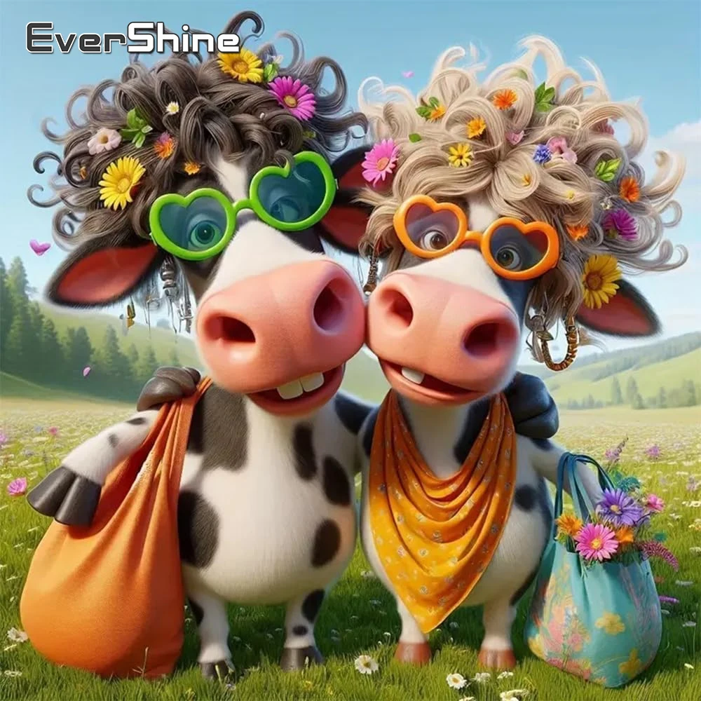Evershine New Arrival DIY Diamond Embroidery Cow Painting Cattle Animal Cross Stitch Kits Art Mosaic Cartoon Decor for Home