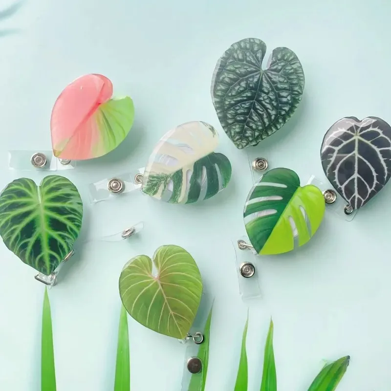 1Pcs Tropical plant leaf Retractable Badge Holder Reel Exhibition Enfermera Student Boy Name Card Girl Use Chest Card