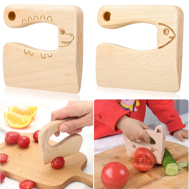 Safe Kitchen Cutting Toy Kids Wooden Cooking CutterFish-Shaped Children'S Kitchen Tools Cute Vegetables Fruits Knife Safety