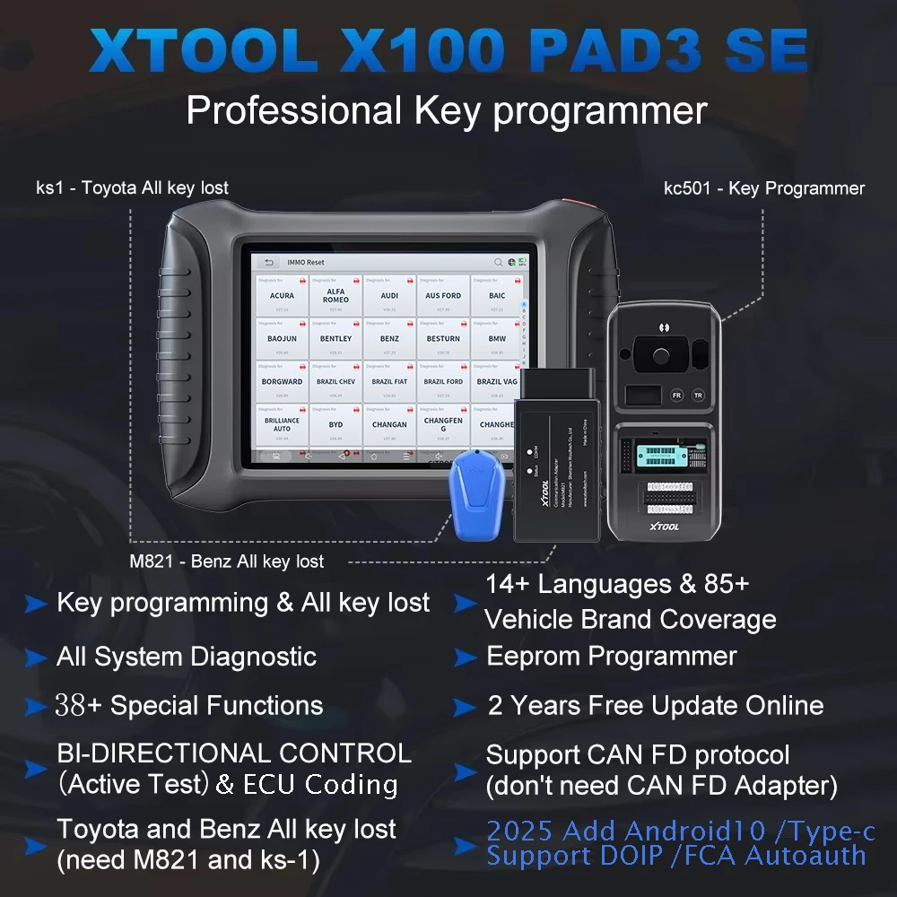 XTOOL X100PAD3 SE Car Key Programmer All Key Lost Automotive Diagnostic Tools Built-in CANFD 38 Reset Bidirectional Control Scan