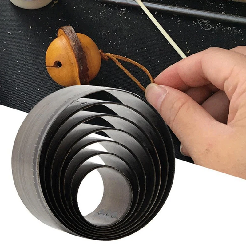 7Piece Short Scalp With Punching Leather Round Knife Tool DIY Hand Drilling Steel Round Punch Belt Punching Hole Silver