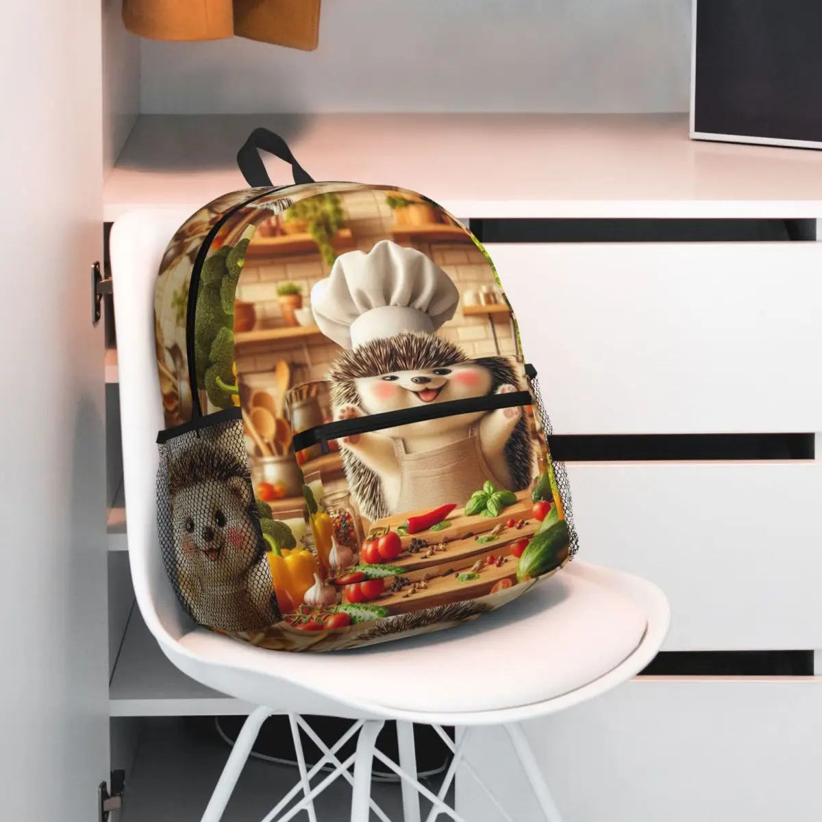 

Hedgehog Chef Cooking Backpack Student BookBag Kids School Bag Laptop Shoulder Bags for Men Women