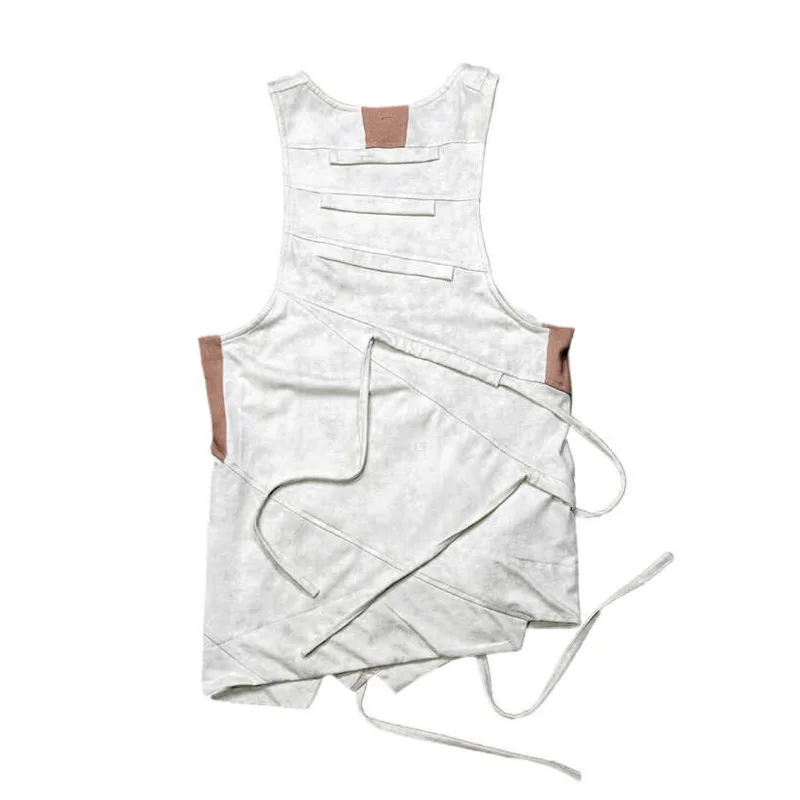 HKSH Waste Land Deconstructed Asymmetric Tank Top Cotton Vest Waxed Dyed Worn Out Water Washing Tassel Sleeveless T-shirt HK1627