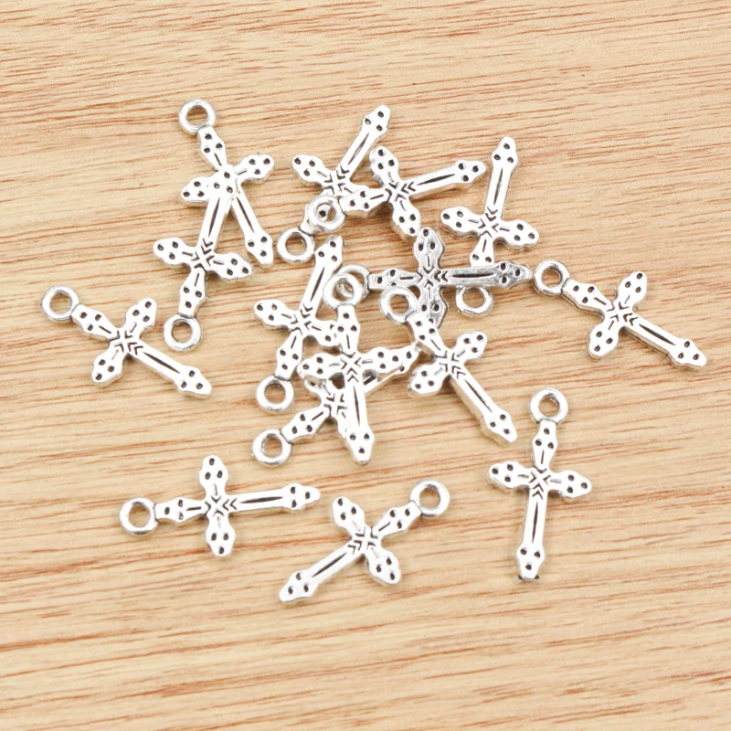 30pcs 21x11mm Cross Handmade Charms Pendant  Antique Silver Plated DIY Jewelry Making Accessories Findings
