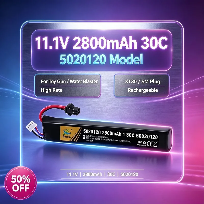 11.1V 2800mAh 30C 5020120 Rechargeable Battery for Electric Toy Gun Water Blaster XT30 High Rate
