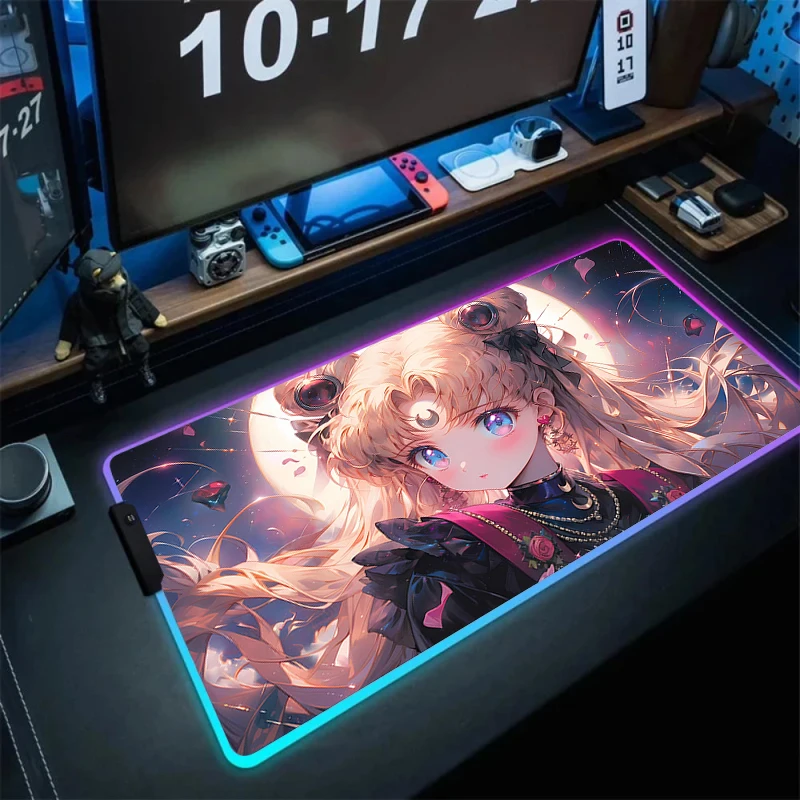 Rgb Pink Mousepad 900x400 Led Lighting Kawaii Office Carpet Xxl Anime Girls Accessories Dask Table Mats HD Print Cute Mouse Pad