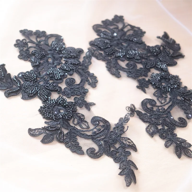 2PCS/1 Paar Schwarz und Weiß Nagel Perle Blume Blätter Stickerei High Set Hochzeit Kleid Kopfschmuck Spitze Spiegel blume RS 253011 – Detail 9