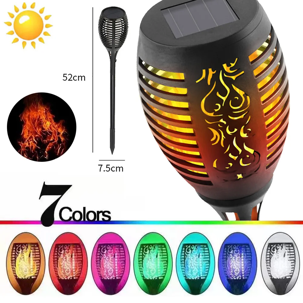 

7 Color Solar Flame Light Outdoor LED Torch Garden Ground Plug Lawn Landscape Light 12 LEDs Christmas led lights camping decor