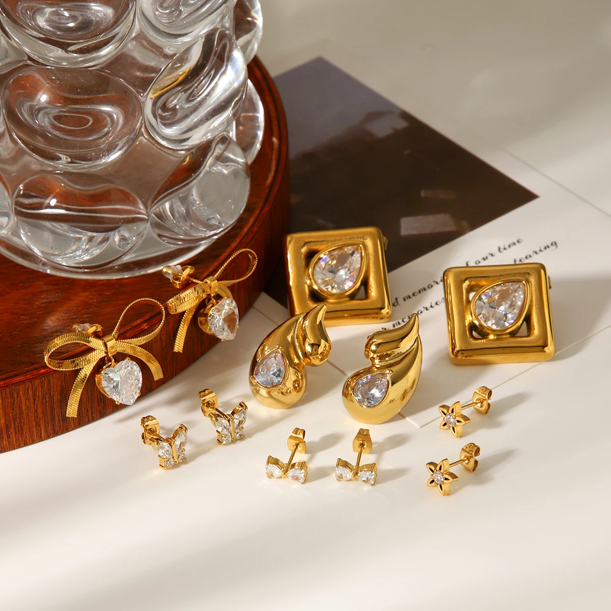 

18K Gold Plated Women's Earrings Set Blue Topaz Drop Earrings Hypoallergenic 316L Stainless Steel Daily Office Fashion Jewelry