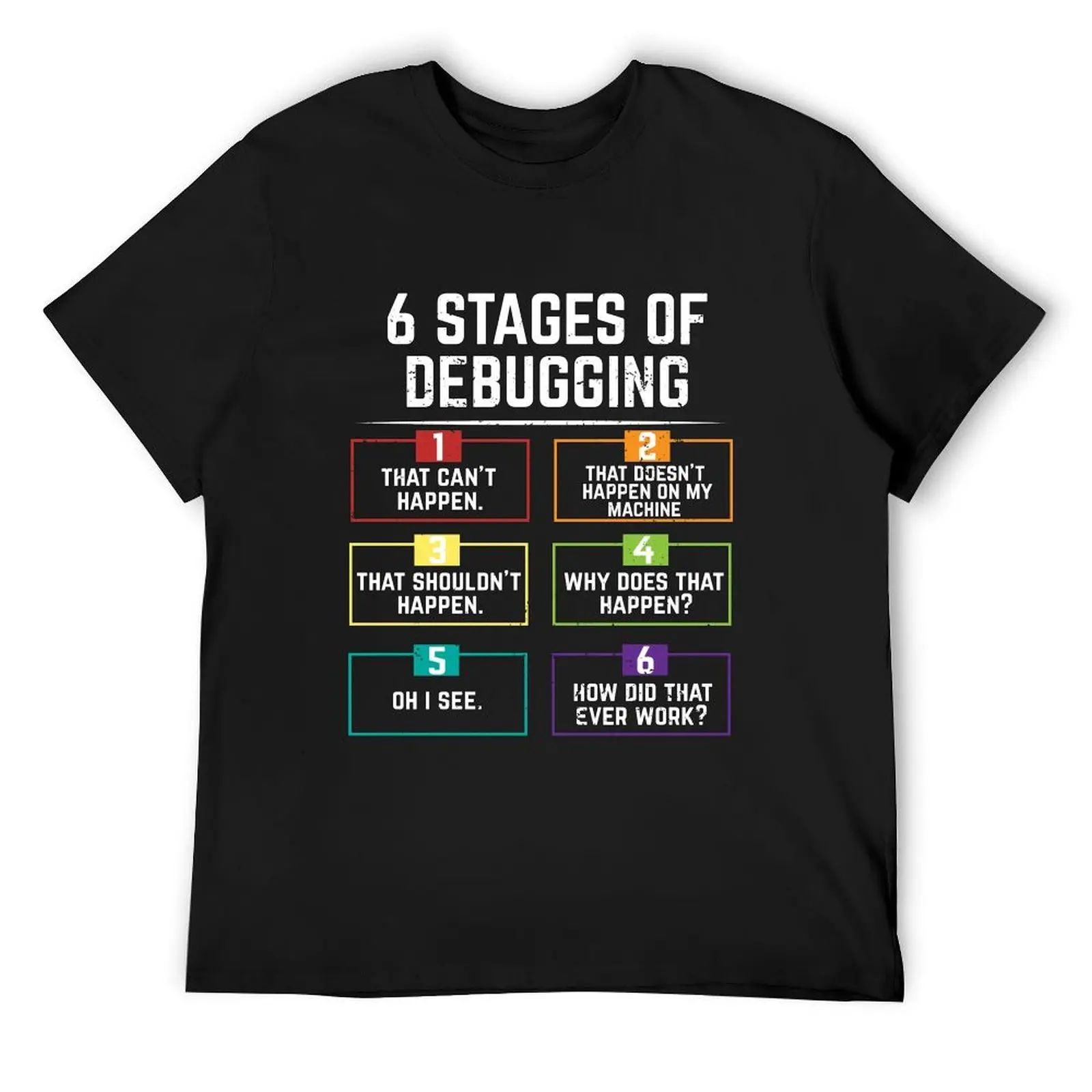 

6 Stages Of Debugging Computer Programming T-Shirt Short sleeve tee oversized graphic tee oversized mens vintage t shirts