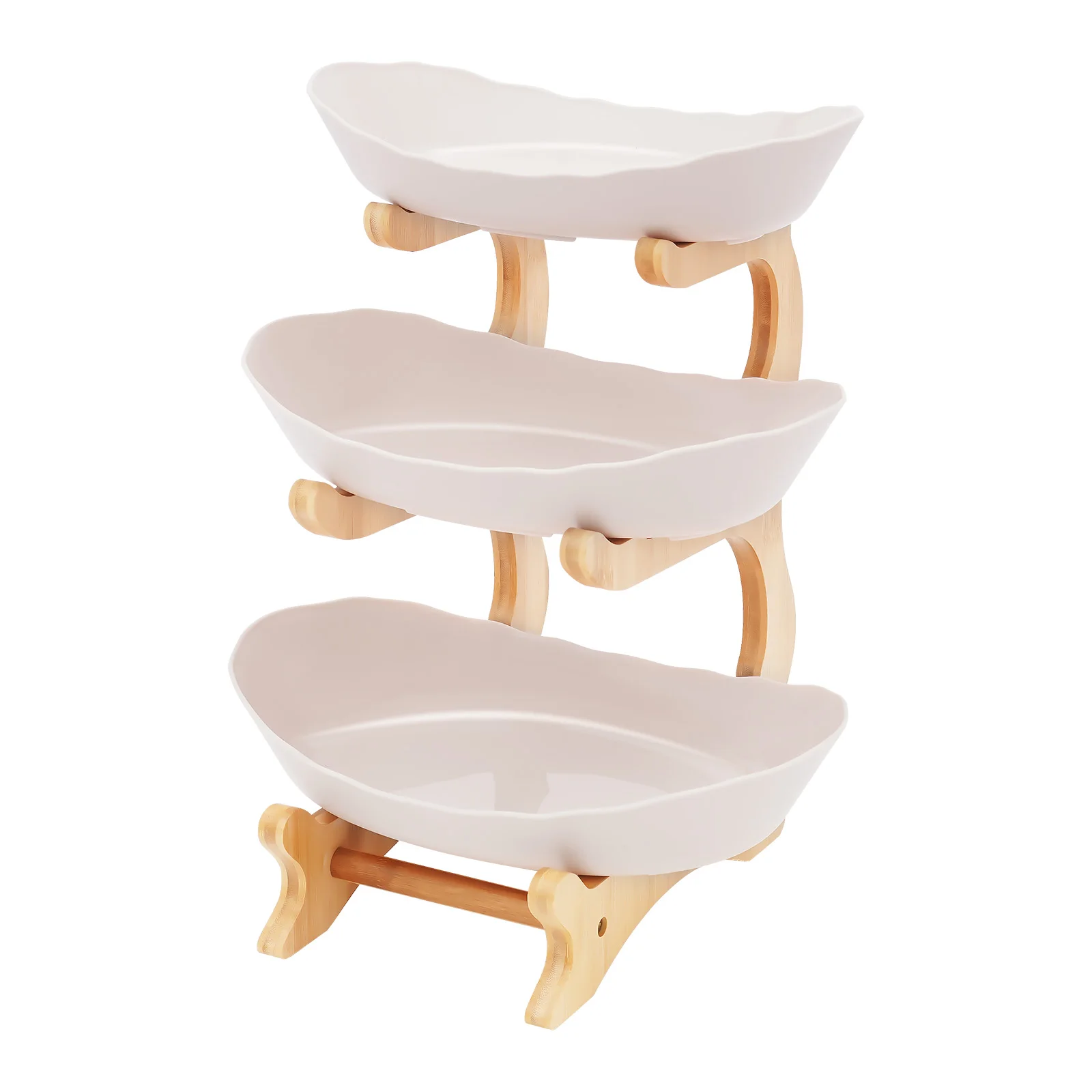 Corbeille à fruits 3 niveaux en forme de Yuanbao avec support en bois de bambou, plateau de service alimentaire pour collations et desserts, support de rangement peu encombrant pour les fêtes