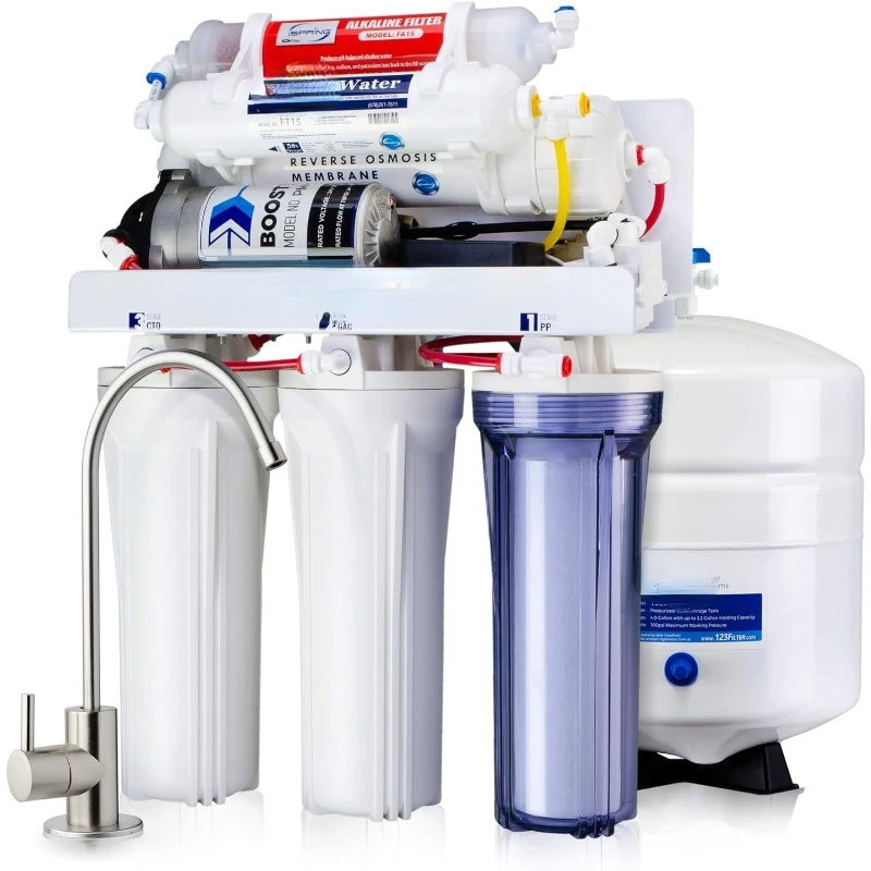 RCC7P-AK 6-Stage Reverse Osmosis System Under Sink with Water and Pump, pH+, 75 GPD, TDS Reduction