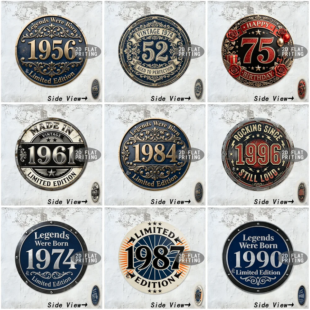 Multistyle Round Metal Tin Sign Vintage Floral Birthday Year Limited Edition Retro Wall Plaque for Home Bar Garage Party Decor