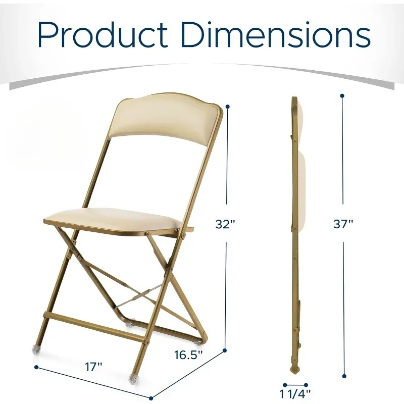 Folding Chairs with Padded Seats 4 Pack - Foldable Chair with Heavy-Duty Steel Frame, Elegant Bridge Chairs- Gold/Almond