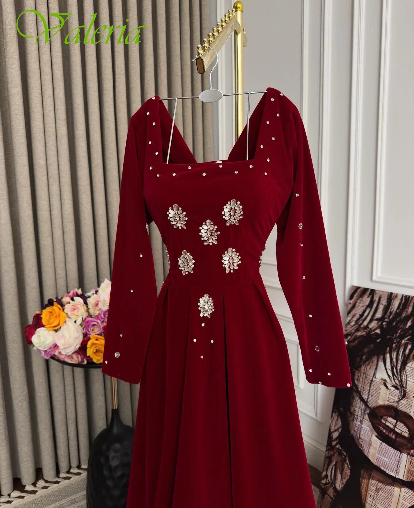 맞춤형 A라인 스퀘어 칼라 우아한 정장 이브닝 드레스 섬세한 패션 맞춤형 행사 가운 고품질 파티 드레스