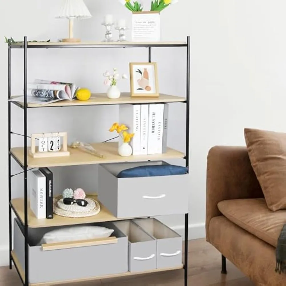 رف كتب خشبي حديث مكون من 5 طبقات - خزانة كتب قائمة بذاتها ومنظم تخزين للمكتب المنزلي وغرفة النوم وغرفة المعيشة #2