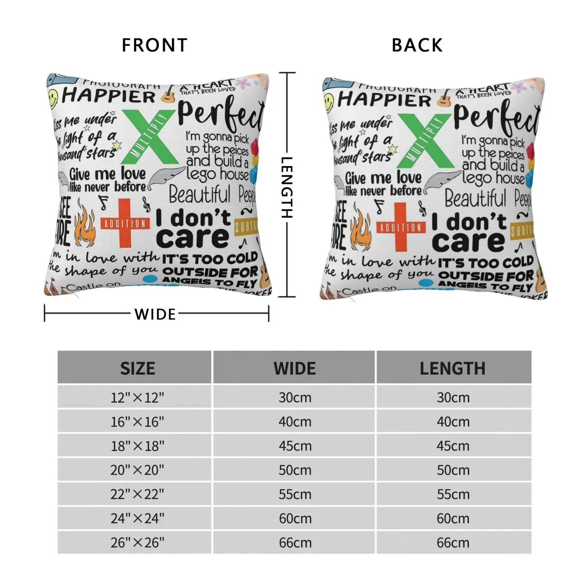 Ed Sheeran Songbook Square Pillowcase Polyester Linen Velvet Pattern Zip Decorative Room Cushion Cover Wholesale
