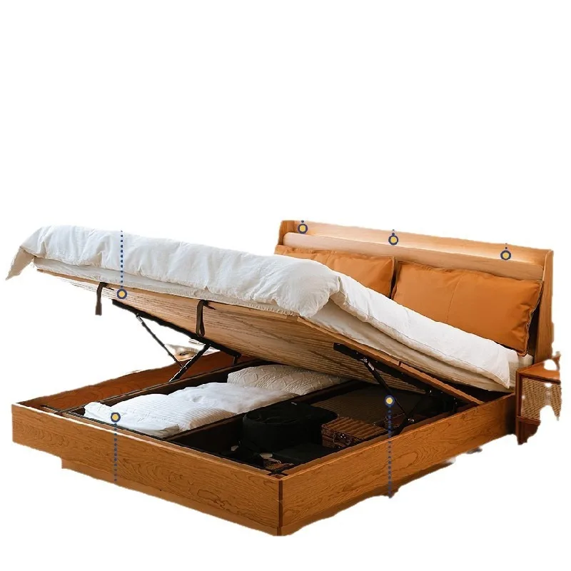 Cherry wood storage bed Solid wood storage bed Master bedroom box bed Household log bed