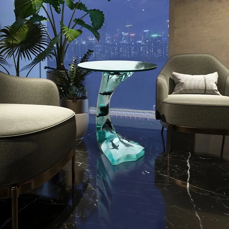 casual transparent resin coffee table model room living room sofa side balcony rest small round table