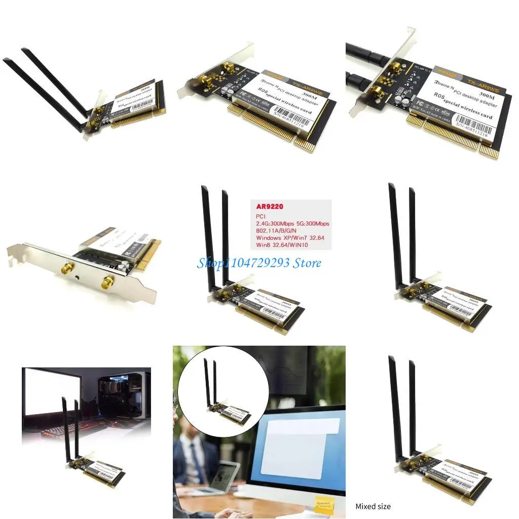

Y2GD AR9220 Networking Card Desktop WIFI Card PCI DualBand 2.4G+5Ghz 300Mbpz Wireless Card 300Mbps WiFi Adapter