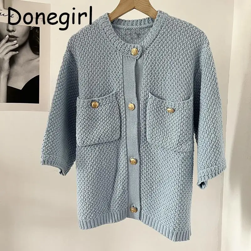 

Donegirl 2023 New Women Autumn Half-sleeve Solid Texture Knitted Sweater Slim Elegant Versatile Cardigans Female Tops Chic